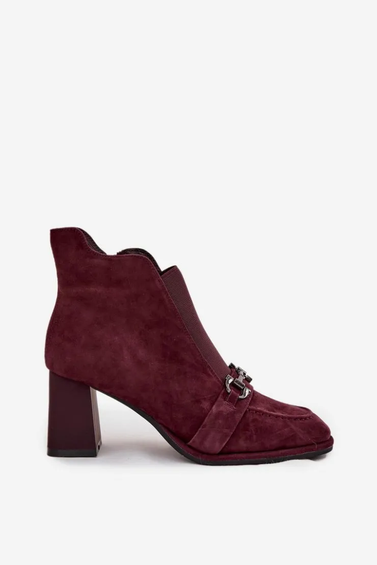 Damskie Artiker Botki Damskie Z Naturalnego Zamszu Na Słupku 57C0222 Bordowe