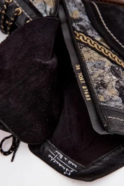 Damskie Maciejka Botki Damskie Z Naturalnej Skóry 07097-01 Czarno-Złote