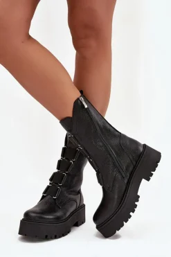 Zazoo Brązowe I Beżowe Botki|Botki Płaskie*Botki Damskie Z Naturalnej Skóry Na Platformie 3795 Czarne Czarny