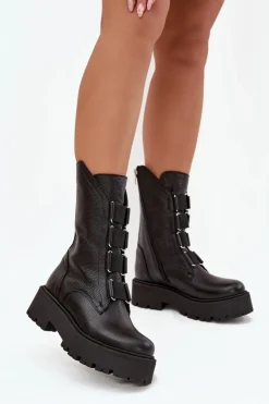 Zazoo Brązowe I Beżowe Botki|Botki Płaskie*Botki Damskie Z Naturalnej Skóry Na Platformie 3795 Czarne Czarny