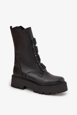 Zazoo Brązowe I Beżowe Botki|Botki Płaskie*Botki Damskie Z Naturalnej Skóry Na Platformie 3795 Czarne Czarny