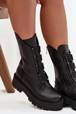 Zazoo Brązowe I Beżowe Botki|Botki Płaskie*Botki Damskie Z Naturalnej Skóry Na Platformie 3795 Czarne Czarny