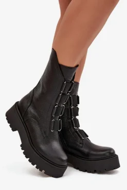 Zazoo Brązowe I Beżowe Botki|Botki Płaskie*Botki Damskie Z Naturalnej Skóry Na Platformie 3795 Czarne Czarny