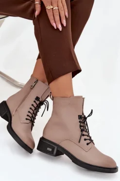 Damskie Buty damskie Vinceza Botki Damskie Z Naturalnej Skóry Na Niskim Obcasie Ocieplane Vinceza 39955 Beżowe