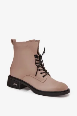 Damskie Buty damskie Vinceza Botki Damskie Z Naturalnej Skóry Na Niskim Obcasie Ocieplane Vinceza 39955 Beżowe