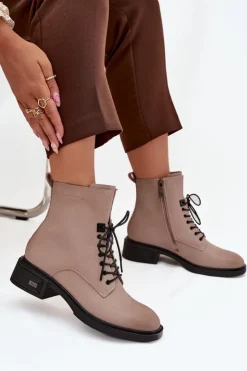 Damskie Buty damskie Vinceza Botki Damskie Z Naturalnej Skóry Na Niskim Obcasie Ocieplane Vinceza 39955 Beżowe