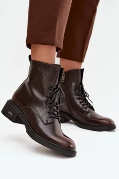 Buty damskie Vinceza Botki Ocieplane|Botki Sznurowane*Botki Damskie Z Naturalnej Skóry Na Niskim Obcasie Ocieplane Vinceza 39955 Czekoladowe