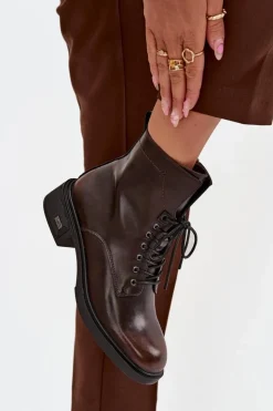 Buty damskie Vinceza Botki Ocieplane|Botki Sznurowane*Botki Damskie Z Naturalnej Skóry Na Niskim Obcasie Ocieplane Vinceza 39955 Czekoladowe