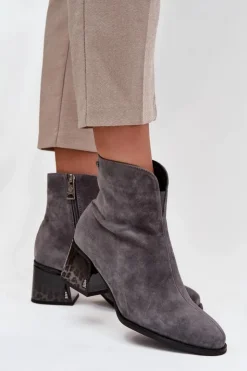 Buty damskie Vinceza Botki Ocieplane|Botki Skórzane*Botki Damskie Z Naturalnego Zamszu Na Obcasie Ocieplane Vinceza 66806 Szare Szary