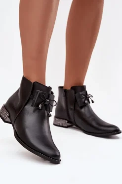 Discount Zazoo Botki Damskie Z Naturalnej Skóry Na Niskim Obcasie 1396 Czarne