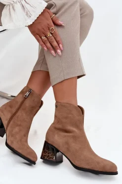 Damskie Buty damskie Vinceza Botki Damskie Z Naturalnego Zamszu Na Obcasie Ocieplane Vinceza 66806 Camel