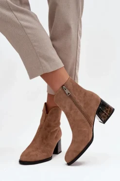 Damskie Buty damskie Vinceza Botki Damskie Z Naturalnego Zamszu Na Obcasie Ocieplane Vinceza 66806 Camel