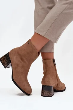 Damskie Buty damskie Vinceza Botki Damskie Z Naturalnego Zamszu Na Obcasie Ocieplane Vinceza 66806 Camel