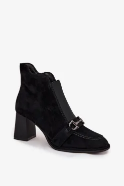 Sale Artiker Botki Damskie Z Naturalnego Zamszu Na Słupku 57C0124 Czarne Czarny