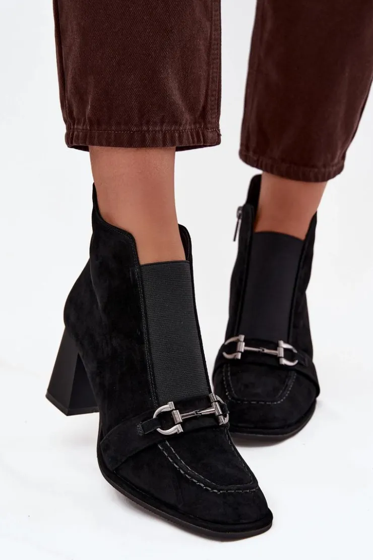 Sale Artiker Botki Damskie Z Naturalnego Zamszu Na Słupku 57C0124 Czarne Czarny