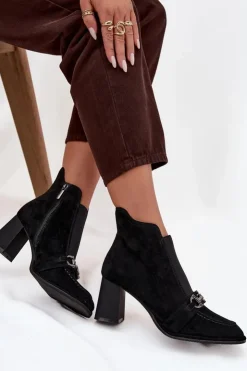 Sale Artiker Botki Damskie Z Naturalnego Zamszu Na Słupku 57C0124 Czarne Czarny
