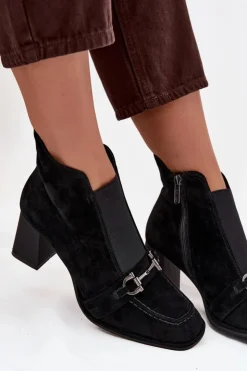 Sale Artiker Botki Damskie Z Naturalnego Zamszu Na Słupku 57C0124 Czarne Czarny