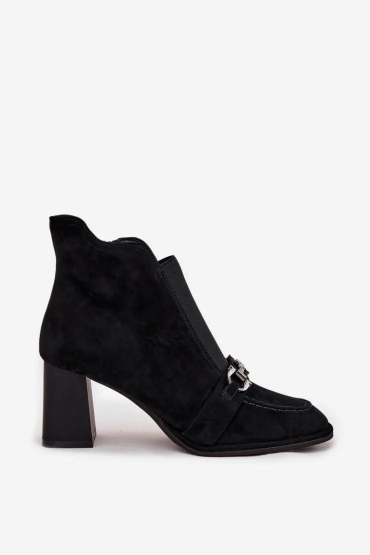Sale Artiker Botki Damskie Z Naturalnego Zamszu Na Słupku 57C0124 Czarne Czarny