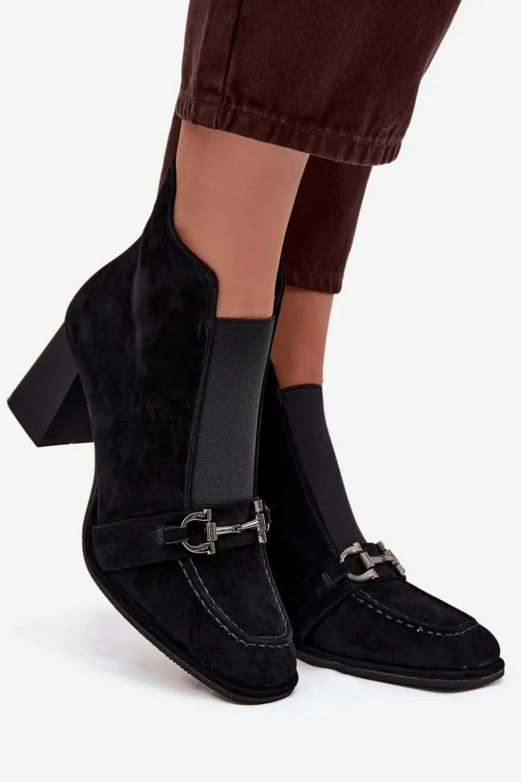 Sale Artiker Botki Damskie Z Naturalnego Zamszu Na Słupku 57C0124 Czarne Czarny