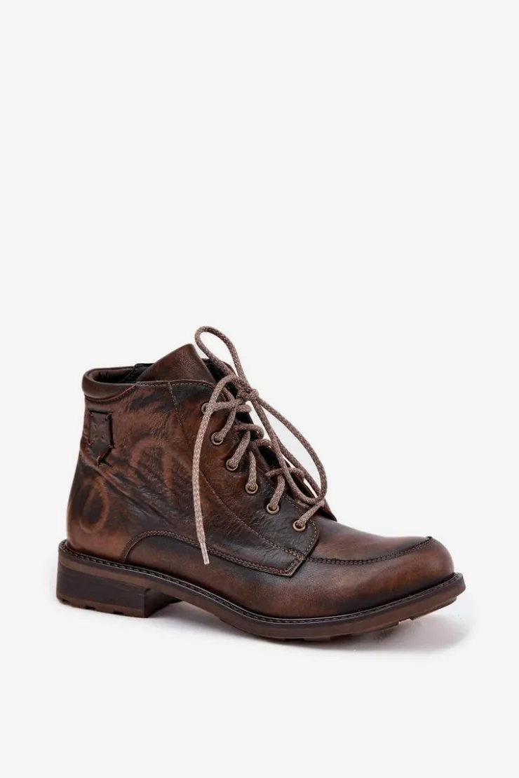 Online Maciejka Botki Damskie Z Naturalnej Skóry Na Płaskim Obcasie 07063-02 Brązowe