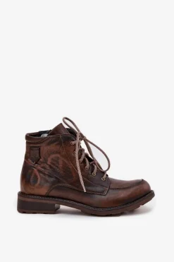 Online Maciejka Botki Damskie Z Naturalnej Skóry Na Płaskim Obcasie 07063-02 Brązowe