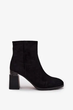 Damskie D&A Botki Damskie Z Naturalnego Zamszu Na Słupku Ocieplane CR52-718 Czarne