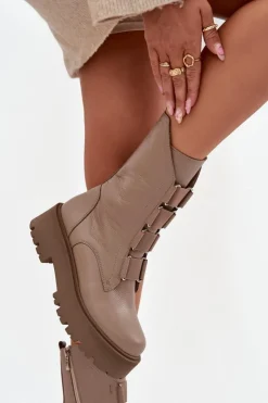 Damskie Zazoo Botki Damskie Z Naturalnej Skóry Na Platformie 3795 Beżowe