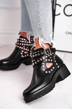 Boto Czarne Botki|Botki Na Obcasie*Botki Damskie Z Nitami Grunge Czarne Heavenly