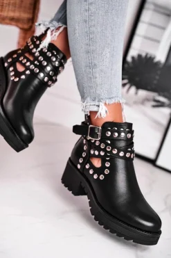 Boto Czarne Botki|Botki Na Obcasie*Botki Damskie Z Nitami Grunge Czarne Heavenly