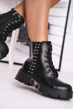 Hot Boto Botki Damskie Z Nitami Na Platformie Grunge Czarne Hard Rock