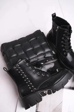 Hot Boto Botki Damskie Z Nitami Na Platformie Grunge Czarne Hard Rock