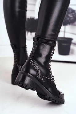 Boto Botki Sznurowane|Czarne Botki*Botki Damskie z ćwiekami Czarne Chill