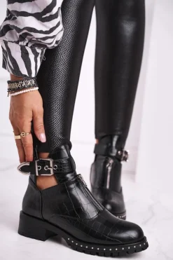 Discount Boto Botki Damskie Z Wycięciami Czarne Joan