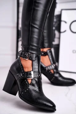 Online Boto Botki Damskie Z Wycięciami Croco Czarne Aria