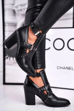 Online Boto Botki Damskie Z Wycięciami Croco Czarne Aria