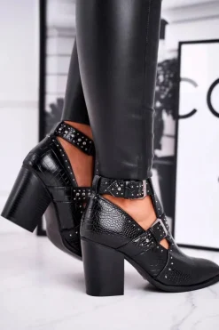 Online Boto Botki Damskie Z Wycięciami Croco Czarne Aria