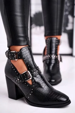 Online Boto Botki Damskie Z Wycięciami Croco Czarne Aria