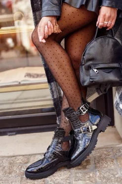 Boto Czarne Botki|Botki Płaskie*Botki Damskie Z Wycięciami Lakierowane Czarne Dorothy