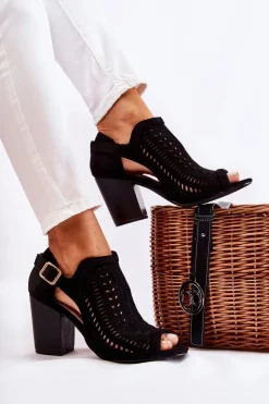 Boto Botki Wiosenne|Botki Na Słupku*Botki Damskie z Wycięciem Wiosenne Czarne Beyond Us