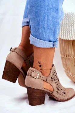 Boto Botki Wiosenne|Botki Na Słupku*Botki Damskie z Wycięciem Wiosenne Beżowe Velluci