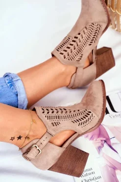 Boto Botki Wiosenne|Botki Na Słupku*Botki Damskie z Wycięciem Wiosenne Beżowe Velluci