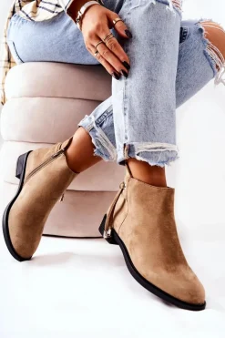 Boto Czarne Botki|Botki Zimowe Damskie*Botki Damskie Zamszowe Beżowe Numbero