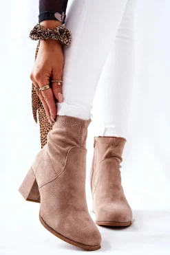 Evento Botki Na Słupku|Czarne Botki*Botki Damskie Zamszowe Beżowe Merducio