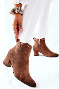 Clearance Buty damskie Vinceza Botki Damskie Zamszowe Beżowe Brinlack