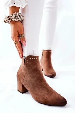 Clearance Buty damskie Vinceza Botki Damskie Zamszowe Beżowe Brinlack