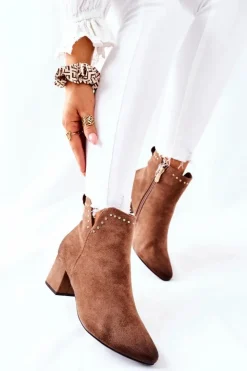 Clearance Buty damskie Vinceza Botki Damskie Zamszowe Beżowe Brinlack