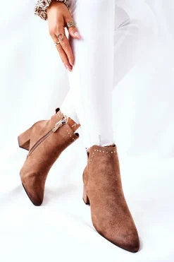 Clearance Buty damskie Vinceza Botki Damskie Zamszowe Beżowe Brinlack