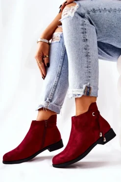 Sale Boto Botki Damskie Zamszowe Bordowe Numbero