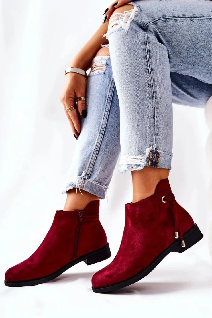 Sale Boto Botki Damskie Zamszowe Bordowe Numbero