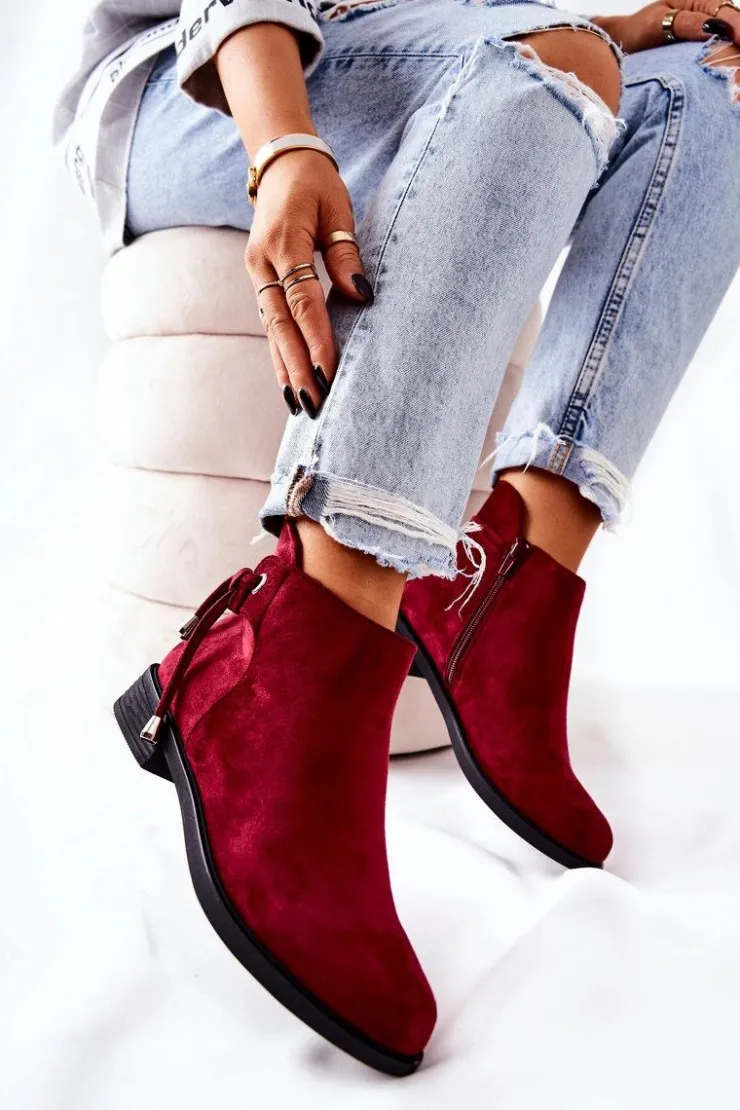 Sale Boto Botki Damskie Zamszowe Bordowe Numbero